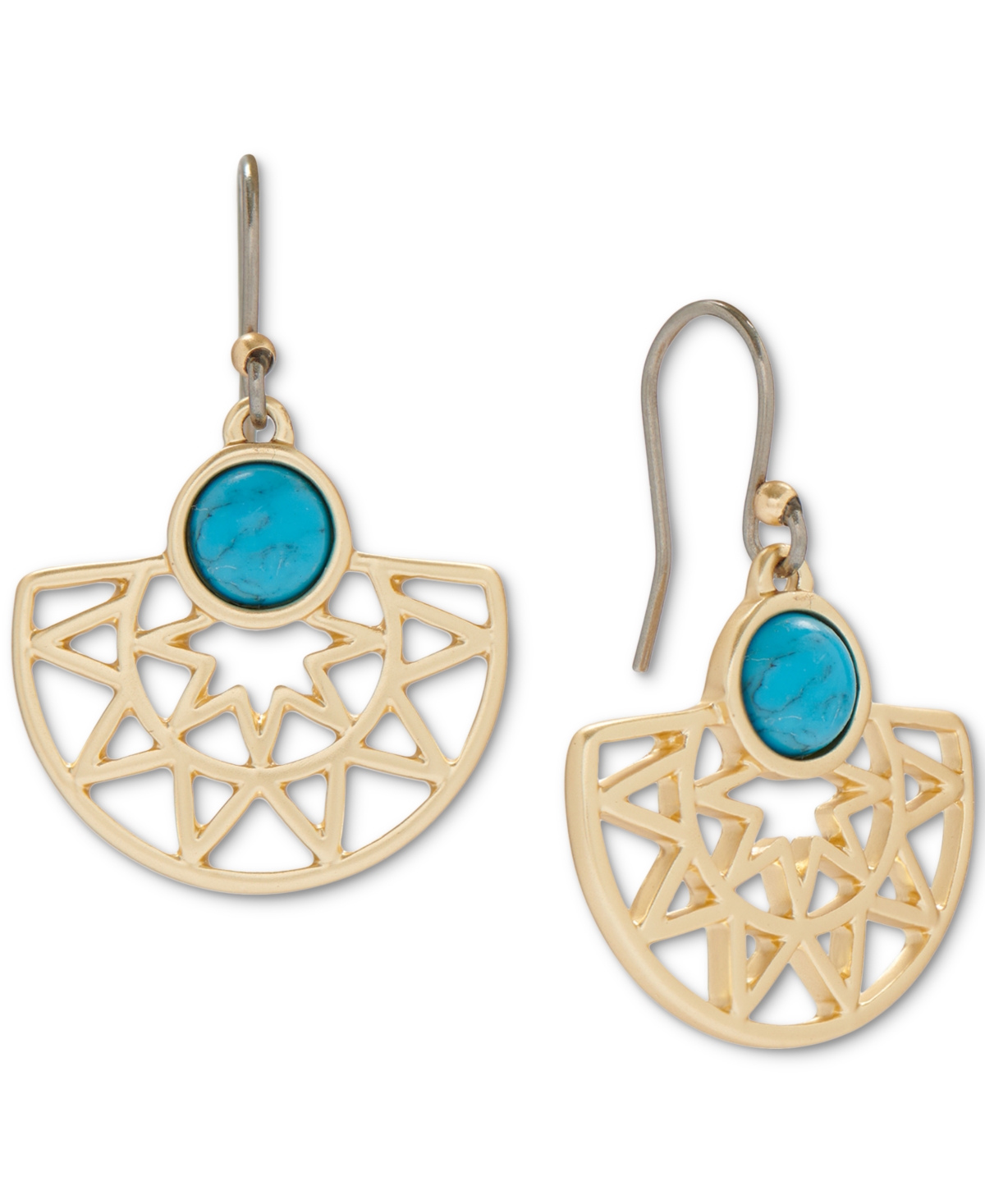 Lucky Brand Gold-tone Turquoise Bead Openwork Drop Earrings