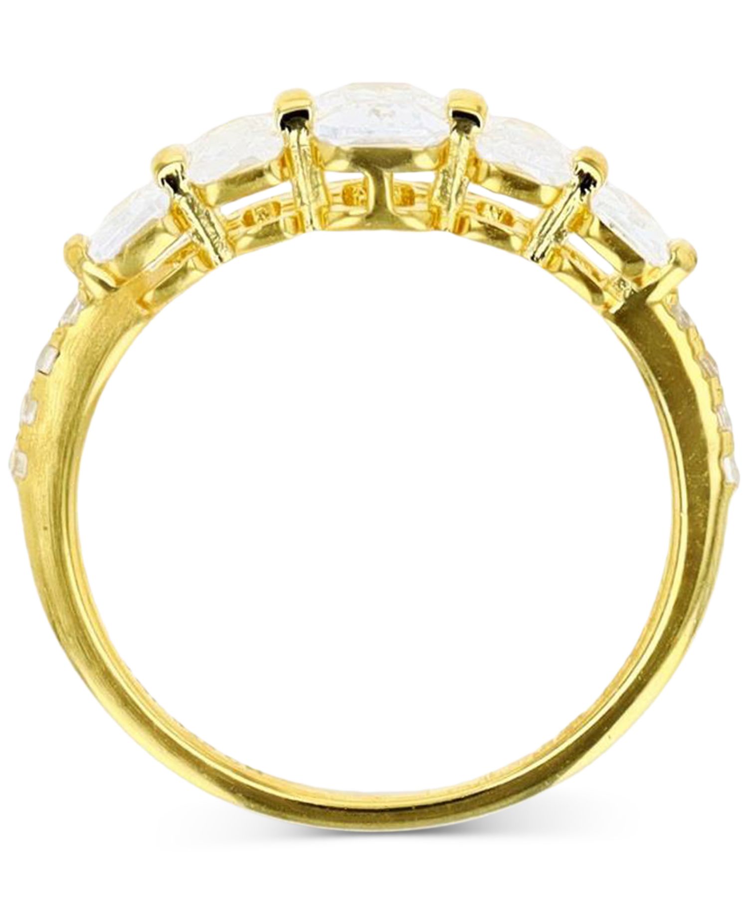 Cubic Zirconia Graduated Statement Ring in 14k Gold-Plated Sterling Silver