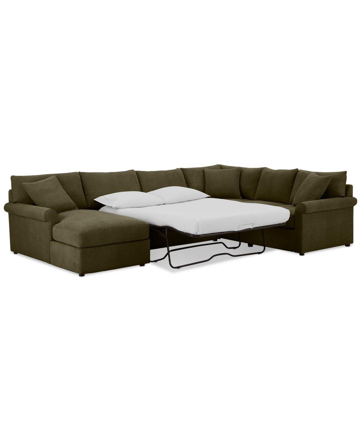 Furniture Wrenley 138" 3-pc. Fabric Sectional Chaise Sleeper Sofa, Created For Macy's In Olive