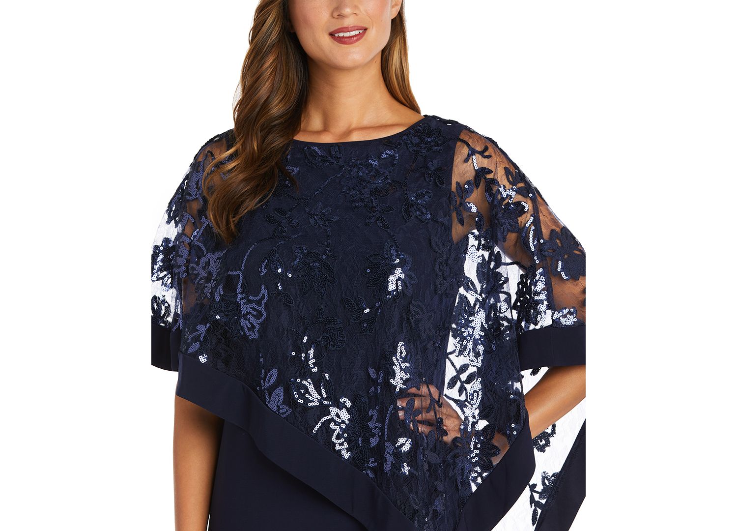 Women's Sequinned Floral-Lace-Poncho Gown