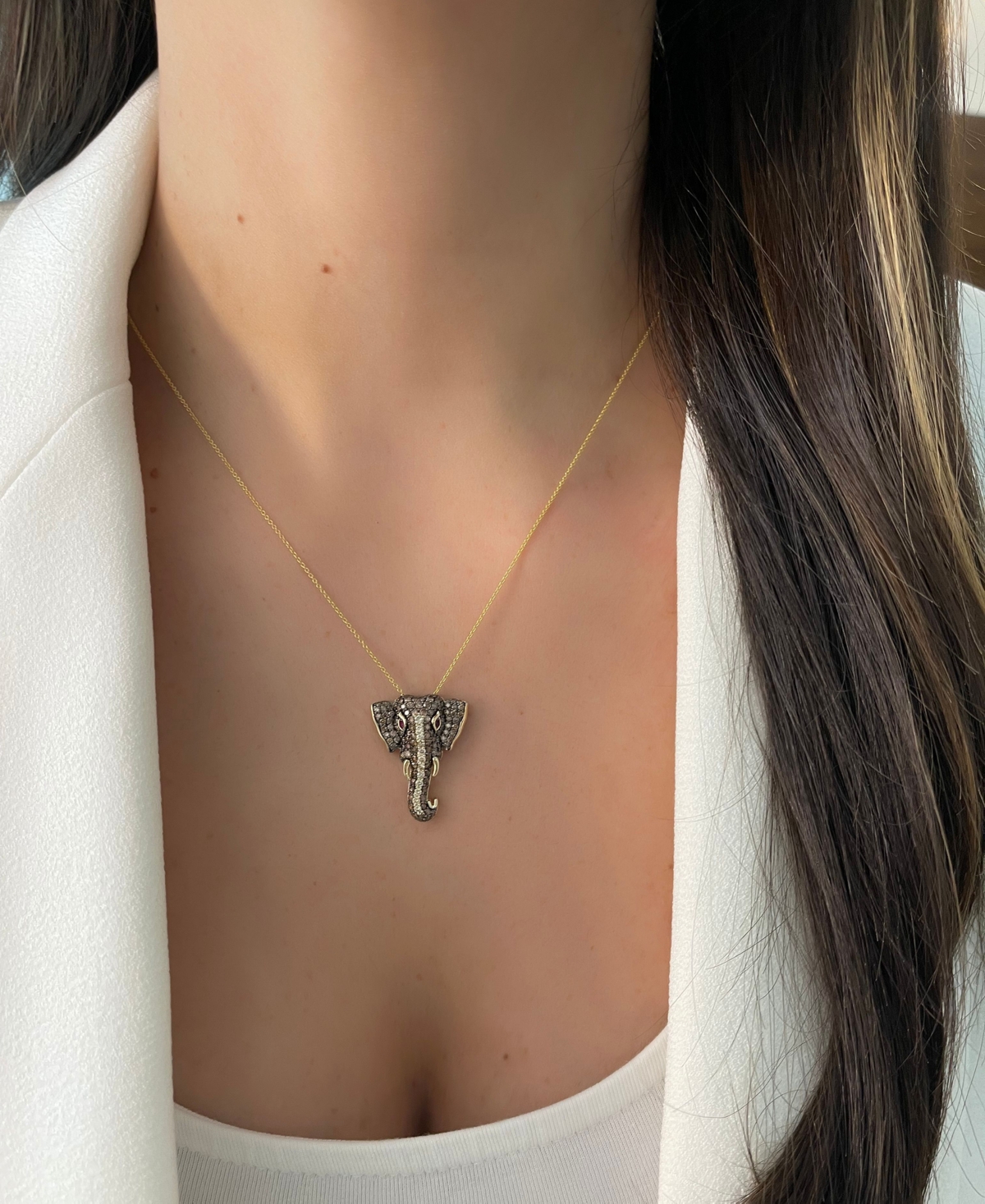 Le Vian Diamond (1-5/8 ct. t.w.) & Passion Ruby Accent Elephant Adjustable 20