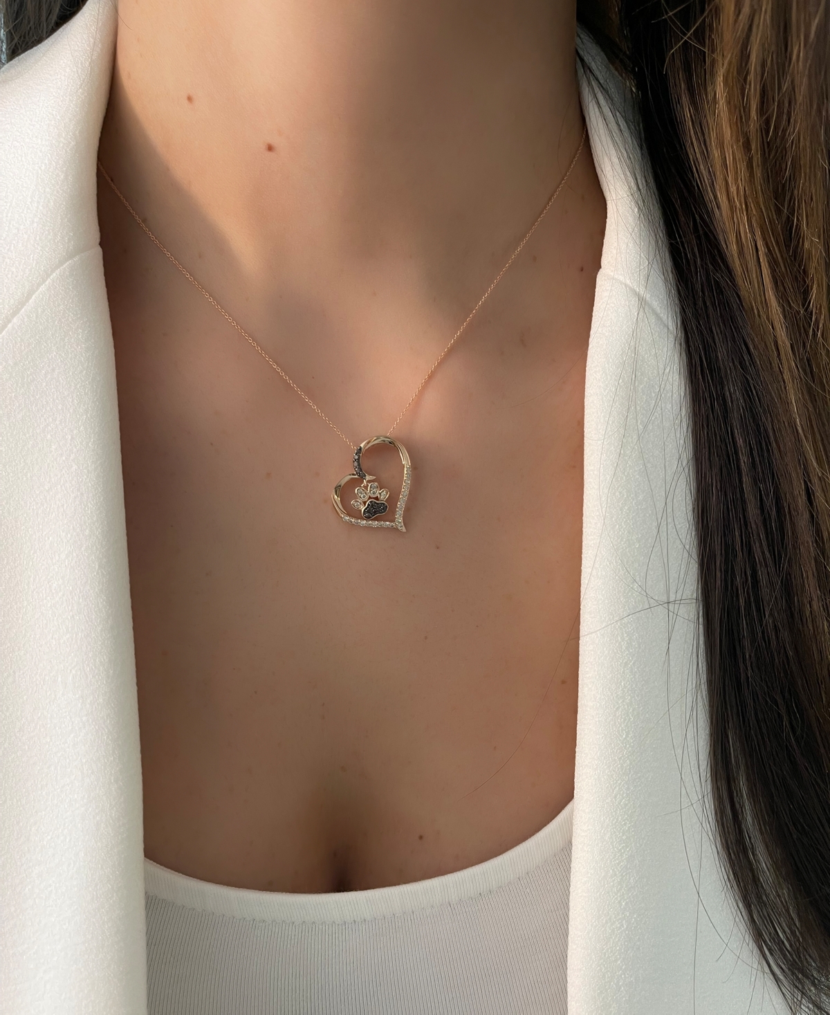 Le Vian Nude Diamond (1/4 ct. t.w.) & Chocolate Diamond (1/10 ct. t.w.) Paw Print Heart Pendant Necklace in 14k Rose Gold, 18