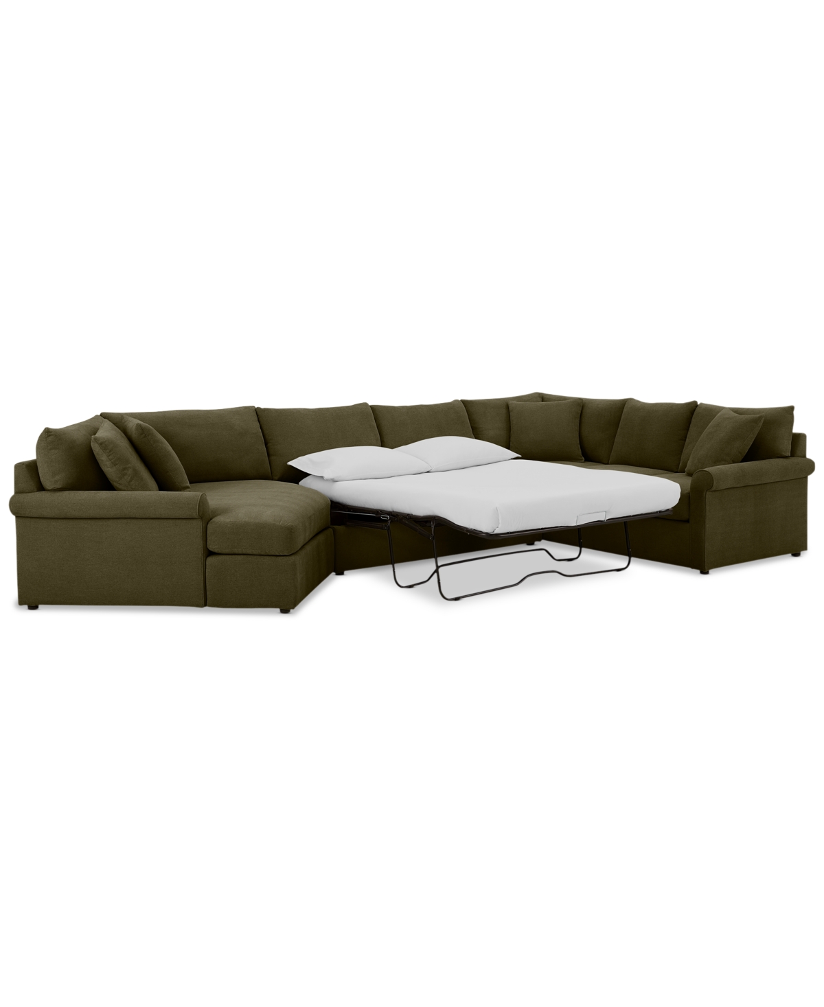 Furniture Wrenley 170" 3-pc. Fabric Sectional Full Sleeper Cuddler Chaise Sofa, Created For Macy's In Olive
