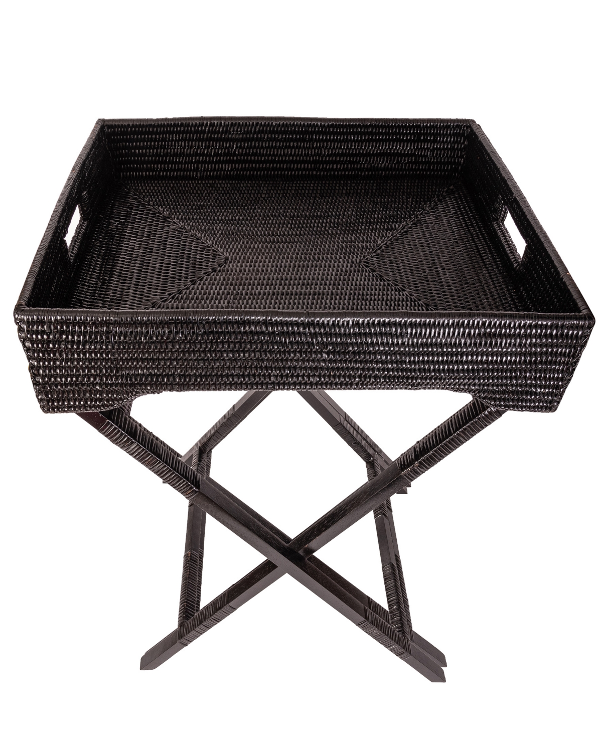 Artifacts Trading Company Rattan Butler Tray/table In Tudor Black