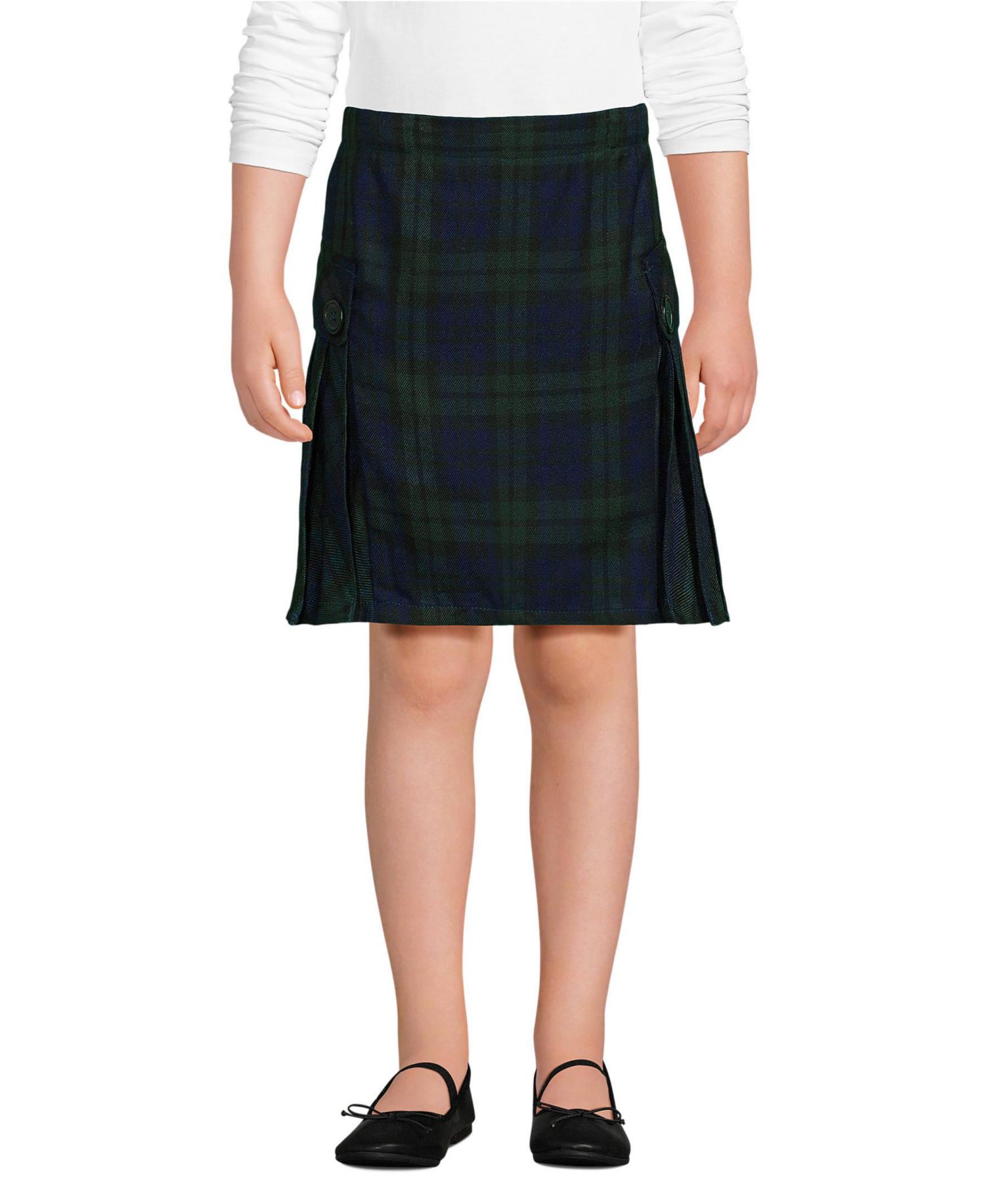 Big Girls School Uniform Slim Side Pleat Plaid Skort Above the Knee