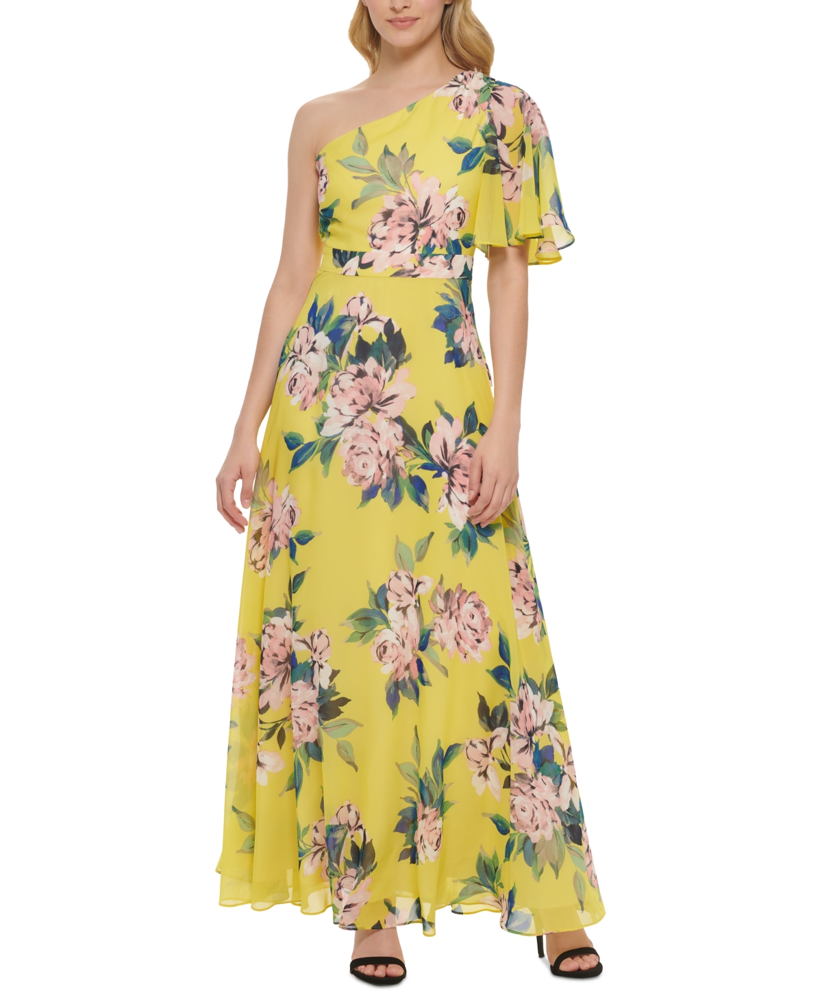 ELIZA J WOMEN'S FLORAL-PRINT ONE-SHOULDER MAXI DRESS