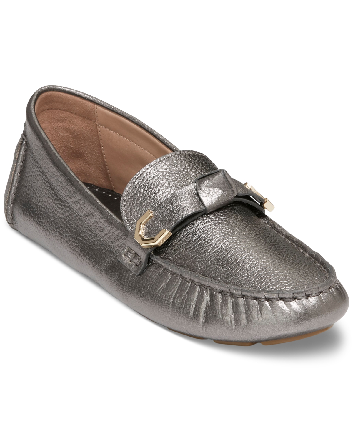 Shop Cole Haan Women's Evelyn Bow Driver Loafers In Pewter Metallic
