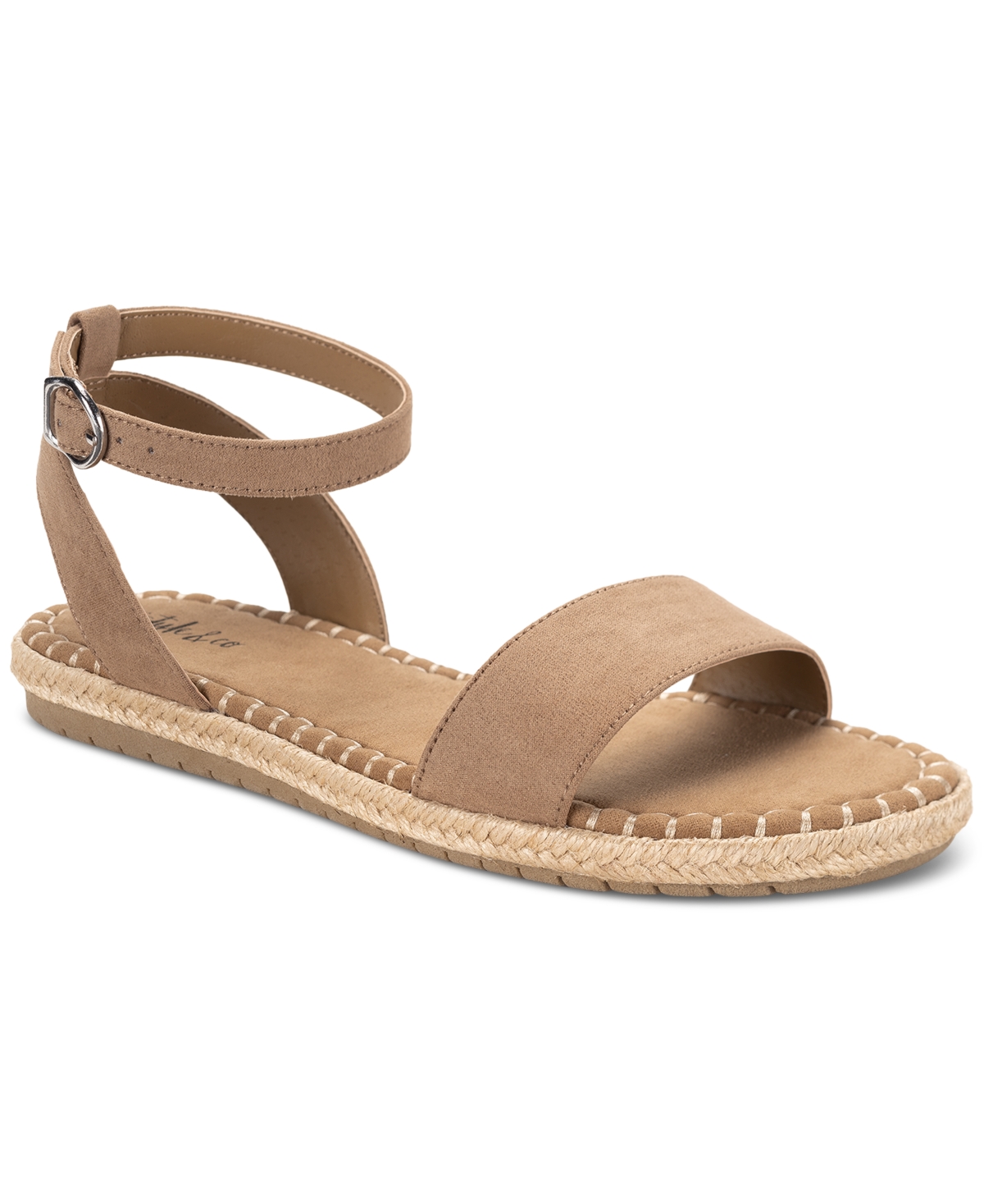 Peggyy Ankle-Strap Espadrille Flat Sandals, Created for Macy's - Taupe Micro