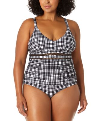 Anne Cole - Plus Size Sheer-Trim One-Piece Swimsuit