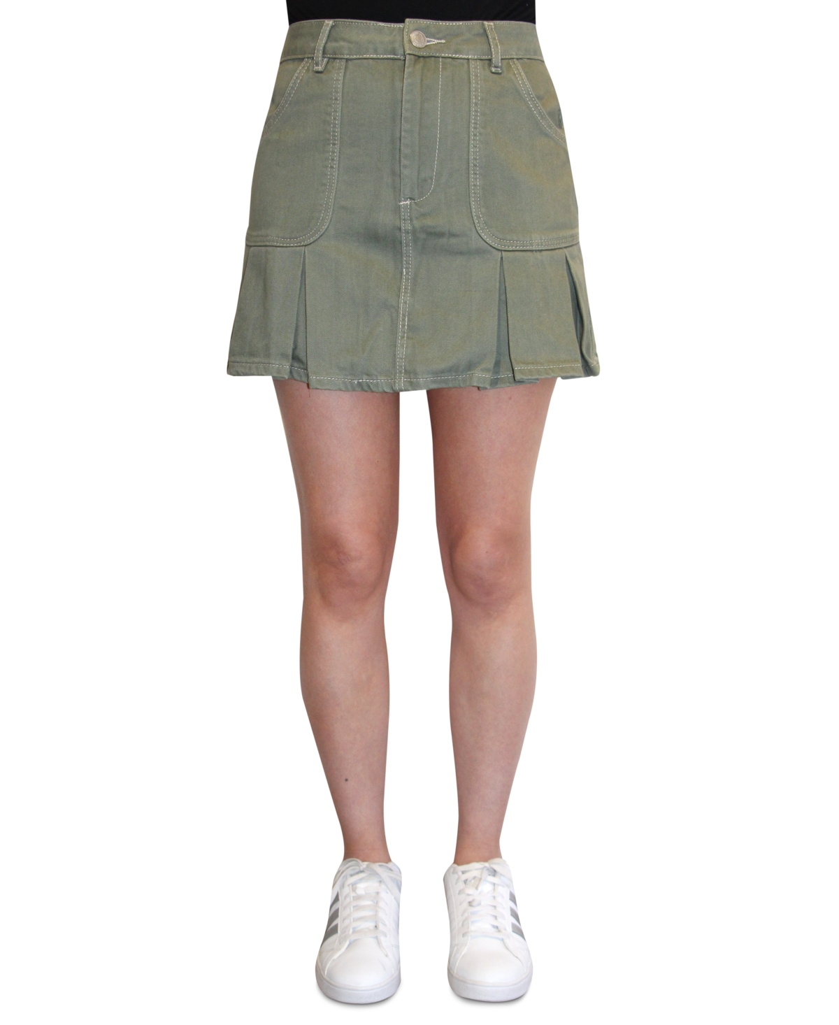Almost Famous Juniors' Pleated Utility Denim Skirt