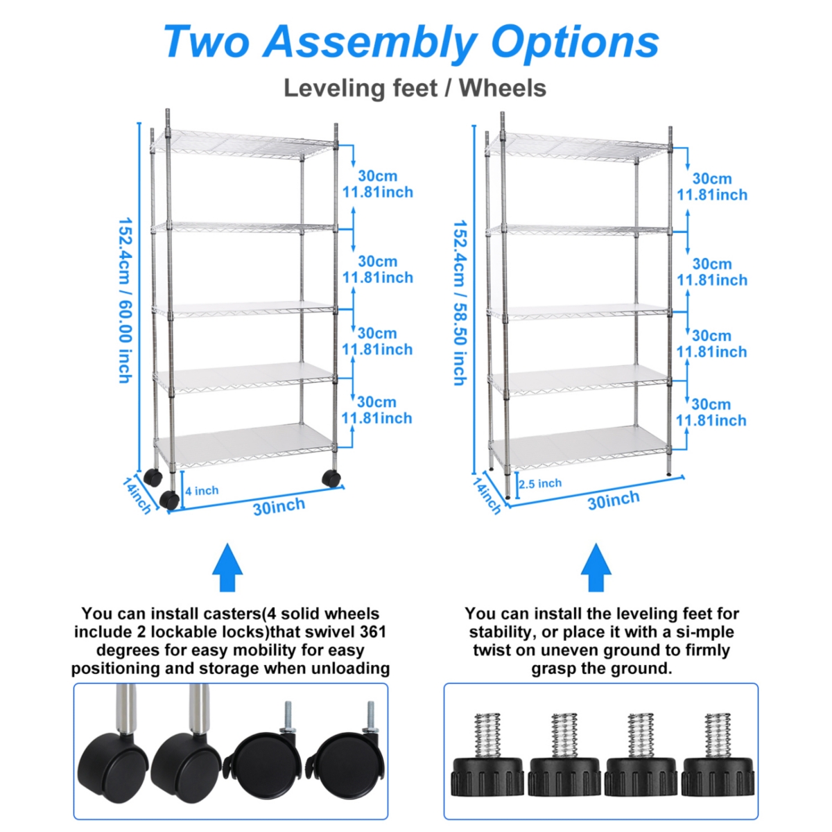 5 Tier Shelf Wire Shelving Unit, Nsf Heavy Duty Wire Shelf Metal Storage Shelves Height Adjustable Utility for Garage Kitchen Office Commercial