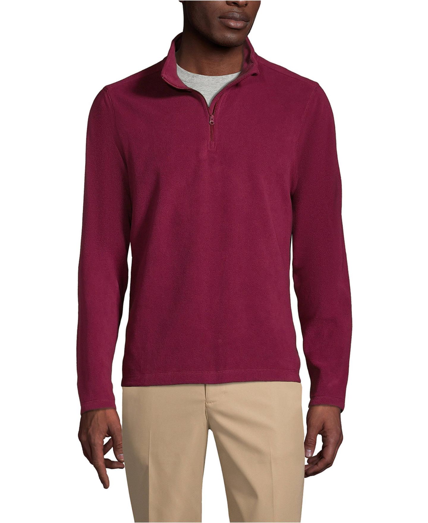Мужской свитер Lands' End Lightweight Fleece Quarter Zip Pullover, цвет: Бордовый — фото 1