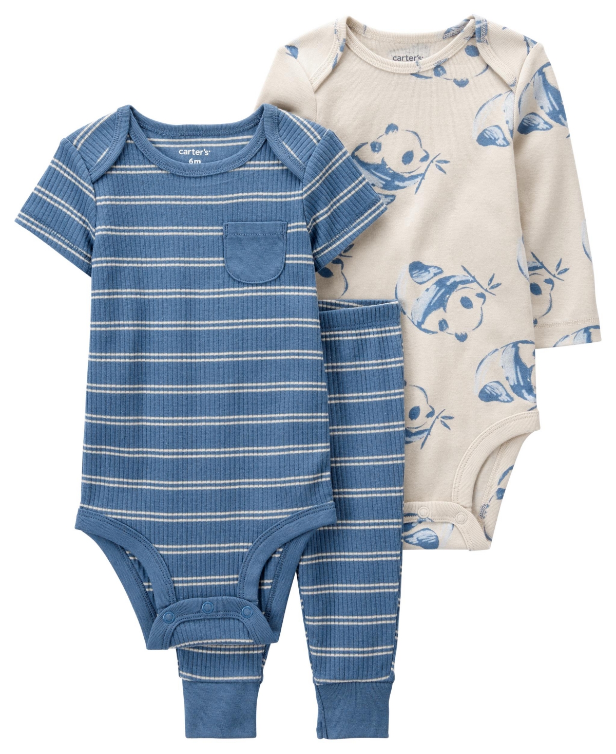 Carter's Baby Boys Panda Little Character Bodysuits And Pants, 3 Piece Set In Blue