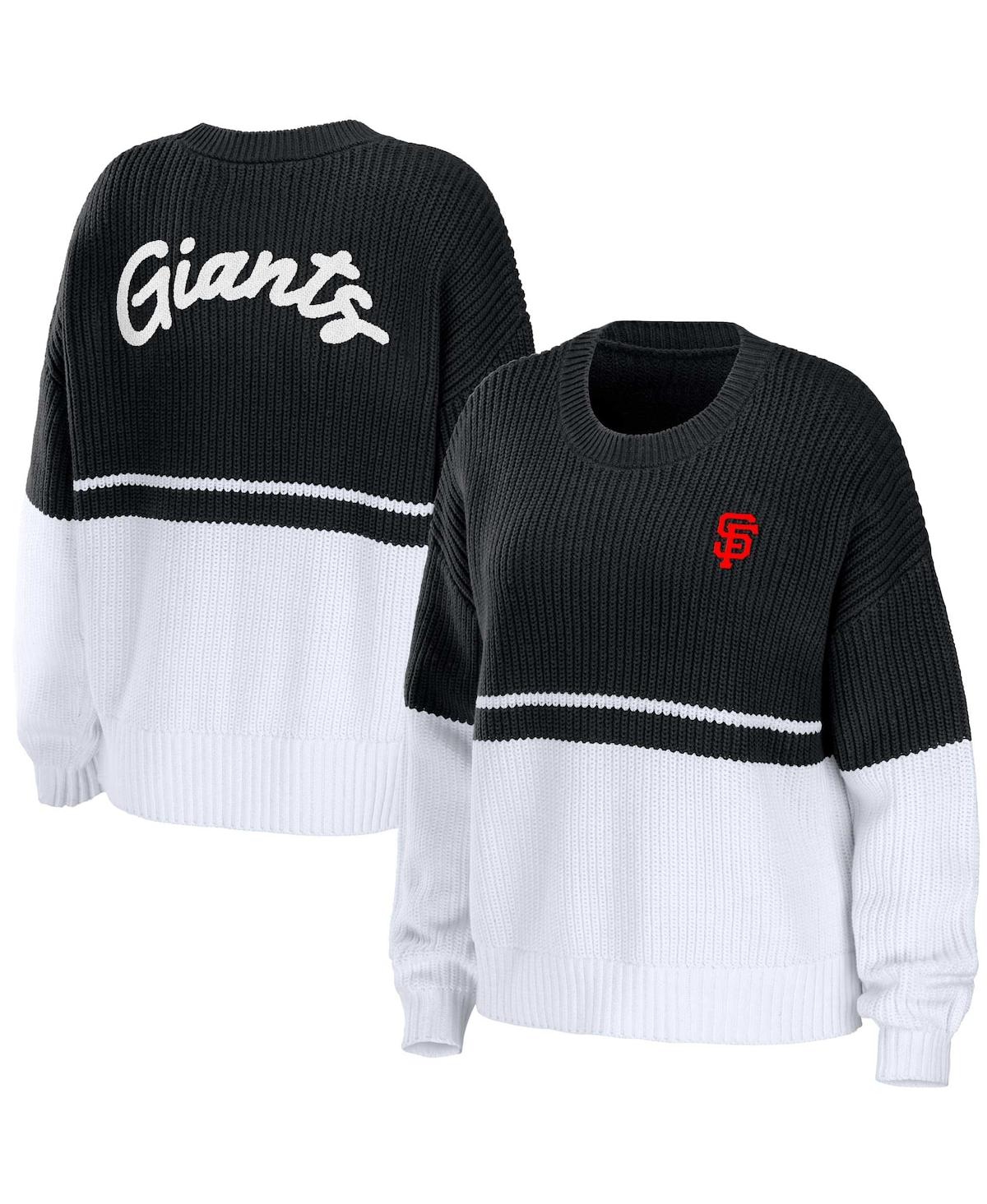 Shop Wear By Erin Andrews Women's  Black, White San Francisco Giants Chunky Pullover Sweater In Black,white