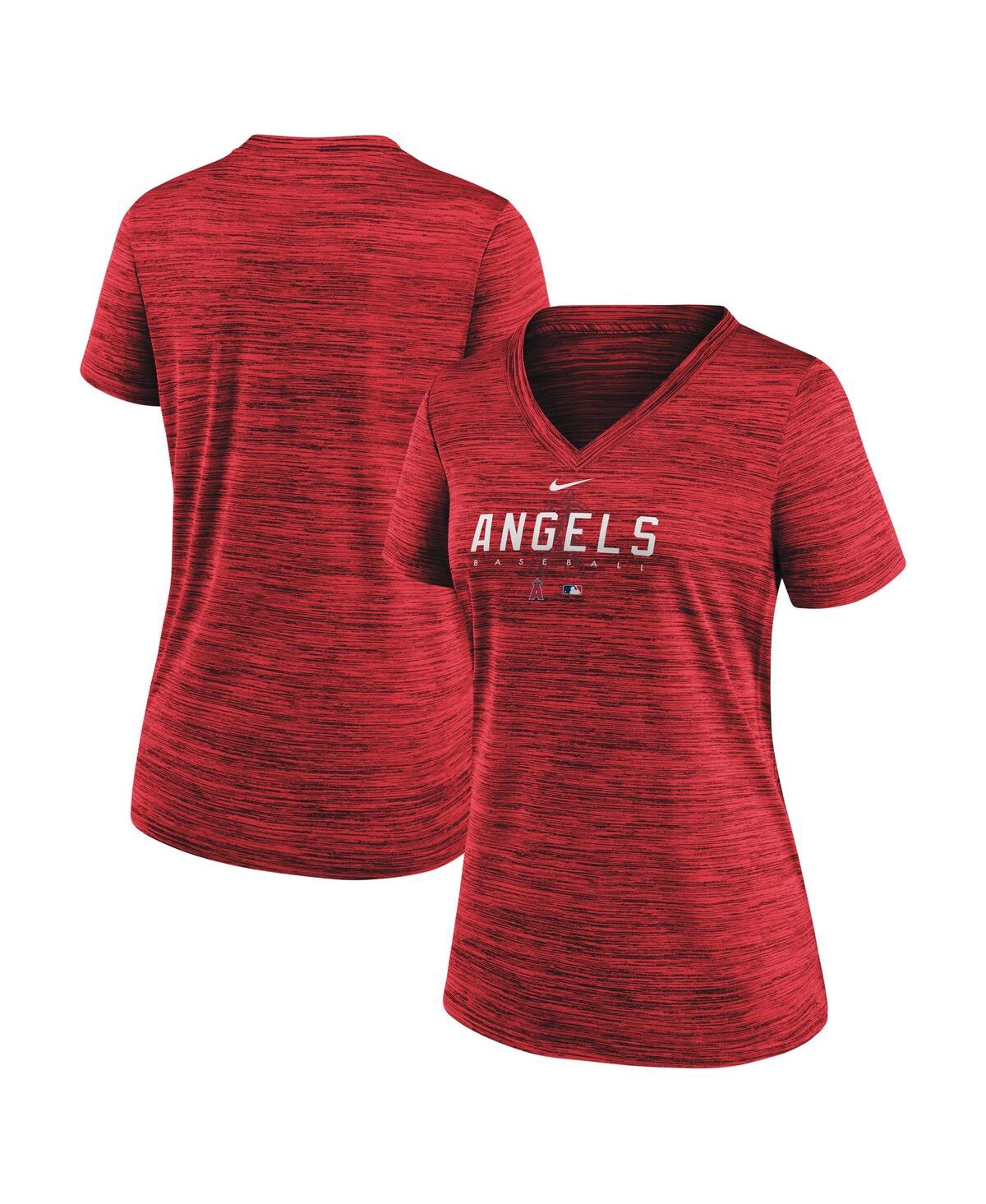 Shop Nike Women's  Red Los Angeles Angels Authentic Collection Velocity Practice Performance V-neck T-shir