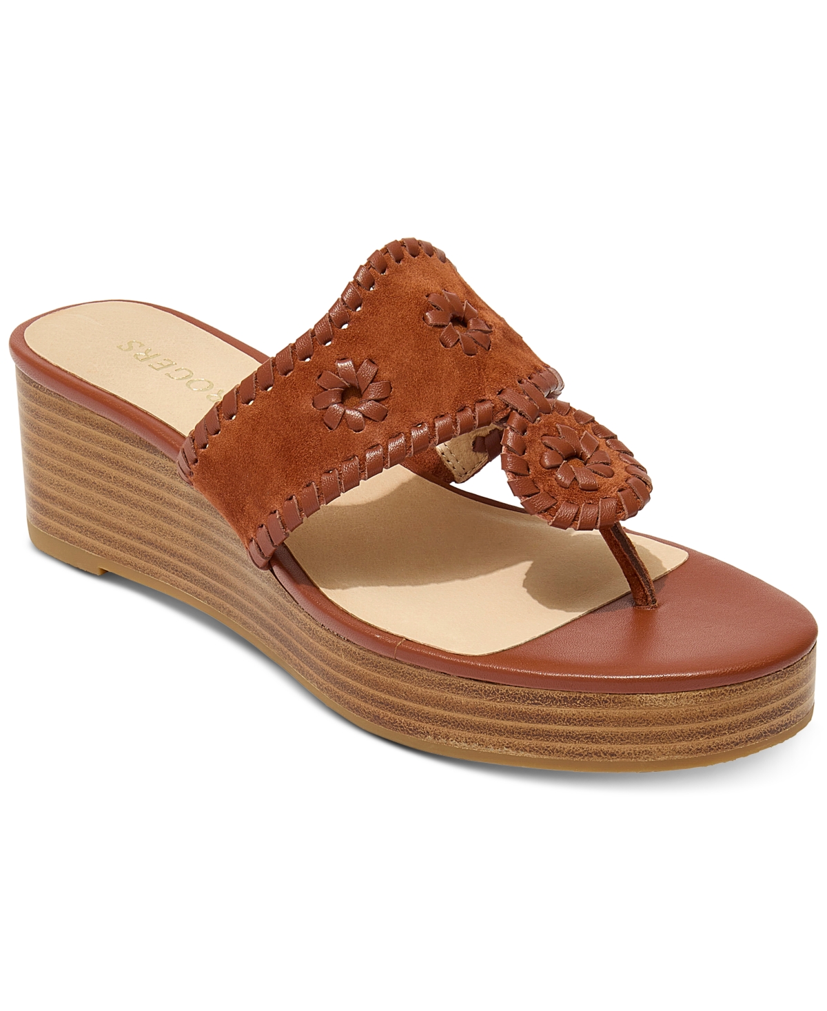 Shop Jack Rogers Women's Jacks Whipstitch Mid Stacked Wedge Sandals In Luggage
