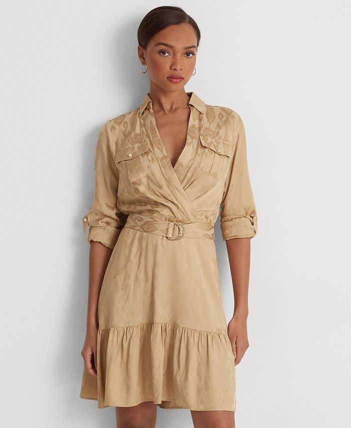 Lauren Ralph Lauren Women's Belted Geo Jacquard Long-Sleeve Dress - Macy's