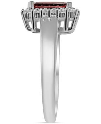 Garnet (1-3/4 ct. t.w.) & White Topaz (1/3 ct. t.w.) Halo Ring in Sterling Silver (Also available in Peridot)
