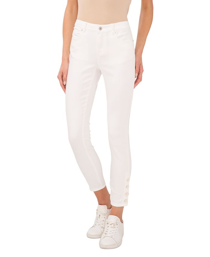 CeCe Women's Floral-Button Mid-Rise White Wash Skinny Jeans - Macy's