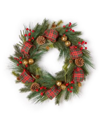 Holiday Lane - Christmas Cheer Plaid Ribbon Glitter Pine Wreath