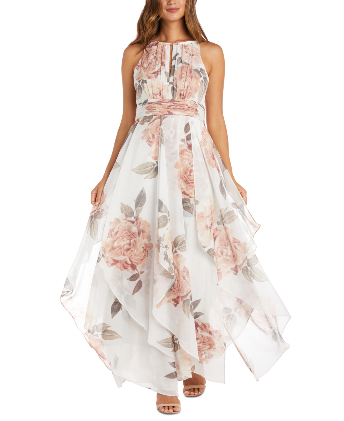 R & M Richards Floral-print Gown In Ivory