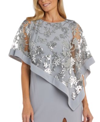 Women's Sequinned Floral-Lace-Poncho Gown