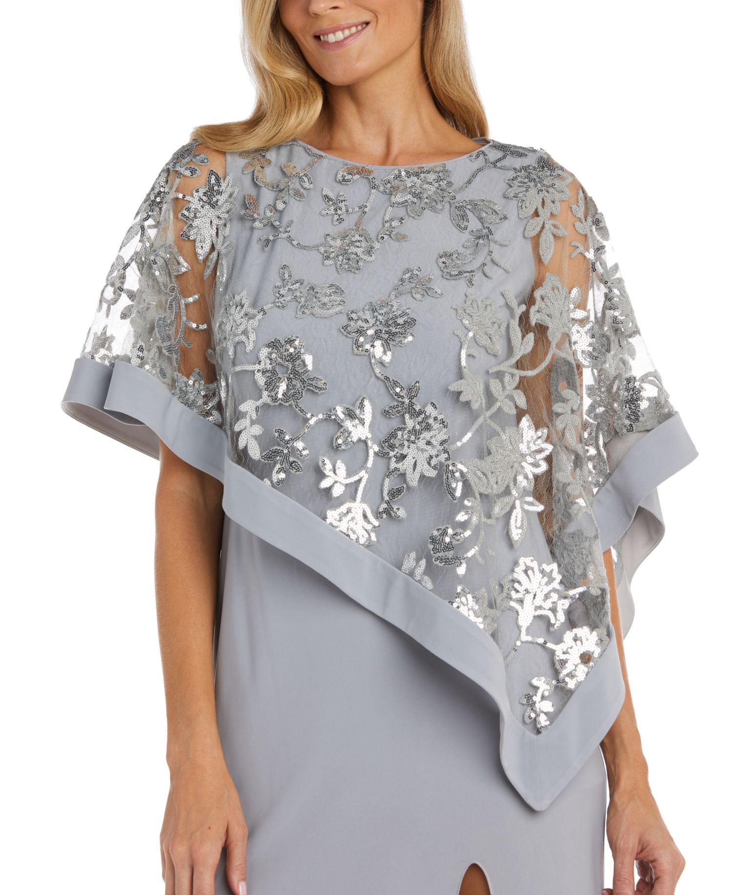 Women's Sequinned Floral-Lace-Poncho Gown