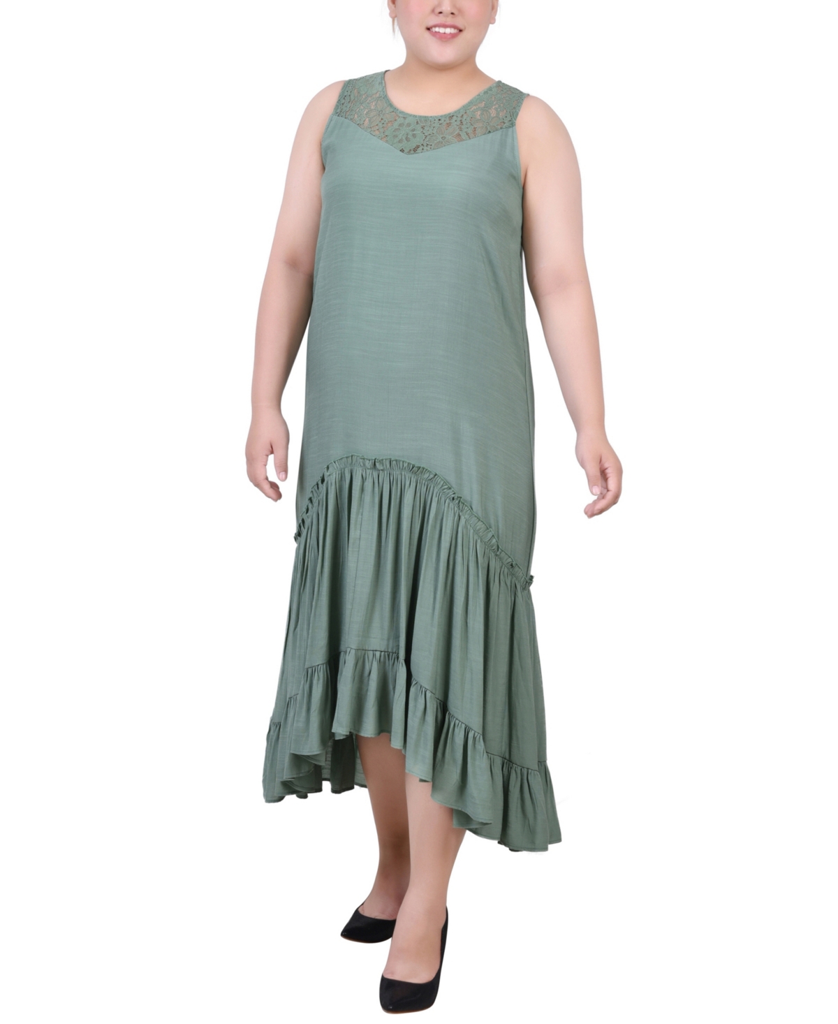 Shop Ny Collection Plus Size Sleeveless Tiered Maxi Dress In Dark Ivy