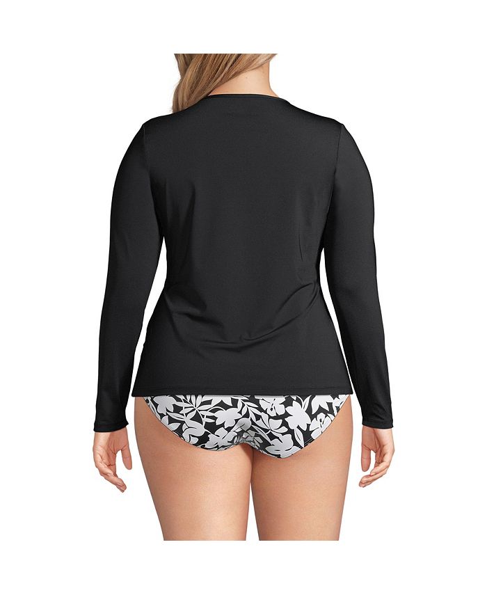 Lands' End Plus Size Long Crew Neck Long Sleeve Rash Guard UPF 50 Swim