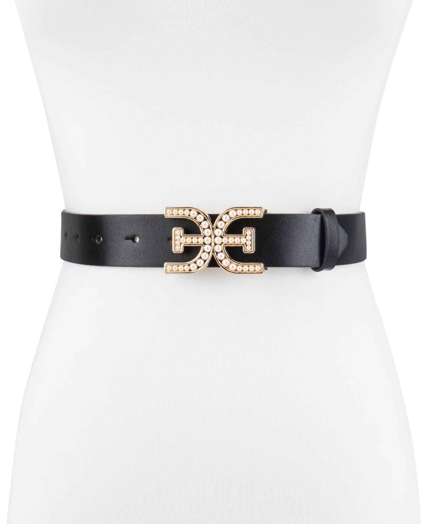 Женский ремень Sam Edelman Imitated Pearl Embellished Double-E Plaque Buckle, цвет: Чёрный — фото 3