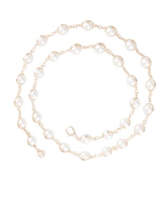 Women's Imitated Pearl Embellished Gold-Tone Chain Dress Belt