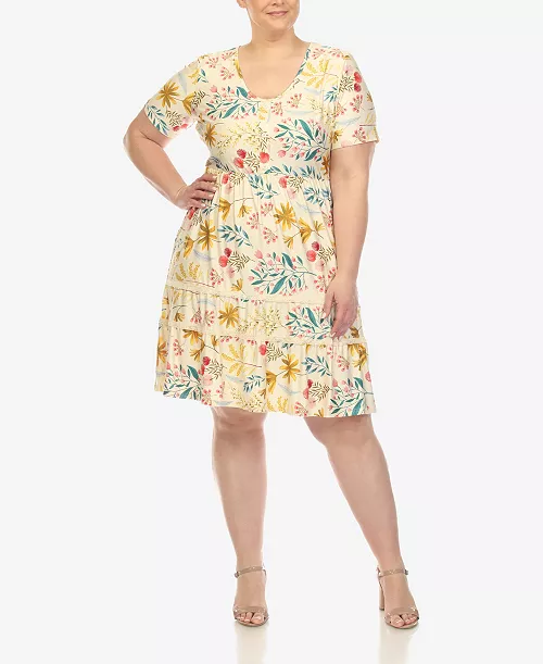 plus size floral short sleeve knee length dress