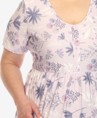 Plus Size Floral Short Sleeve Knee Length Dress