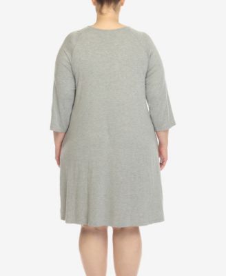 Plus Size Criss Cross Neckline 3/4 Sleeve Swing Dress