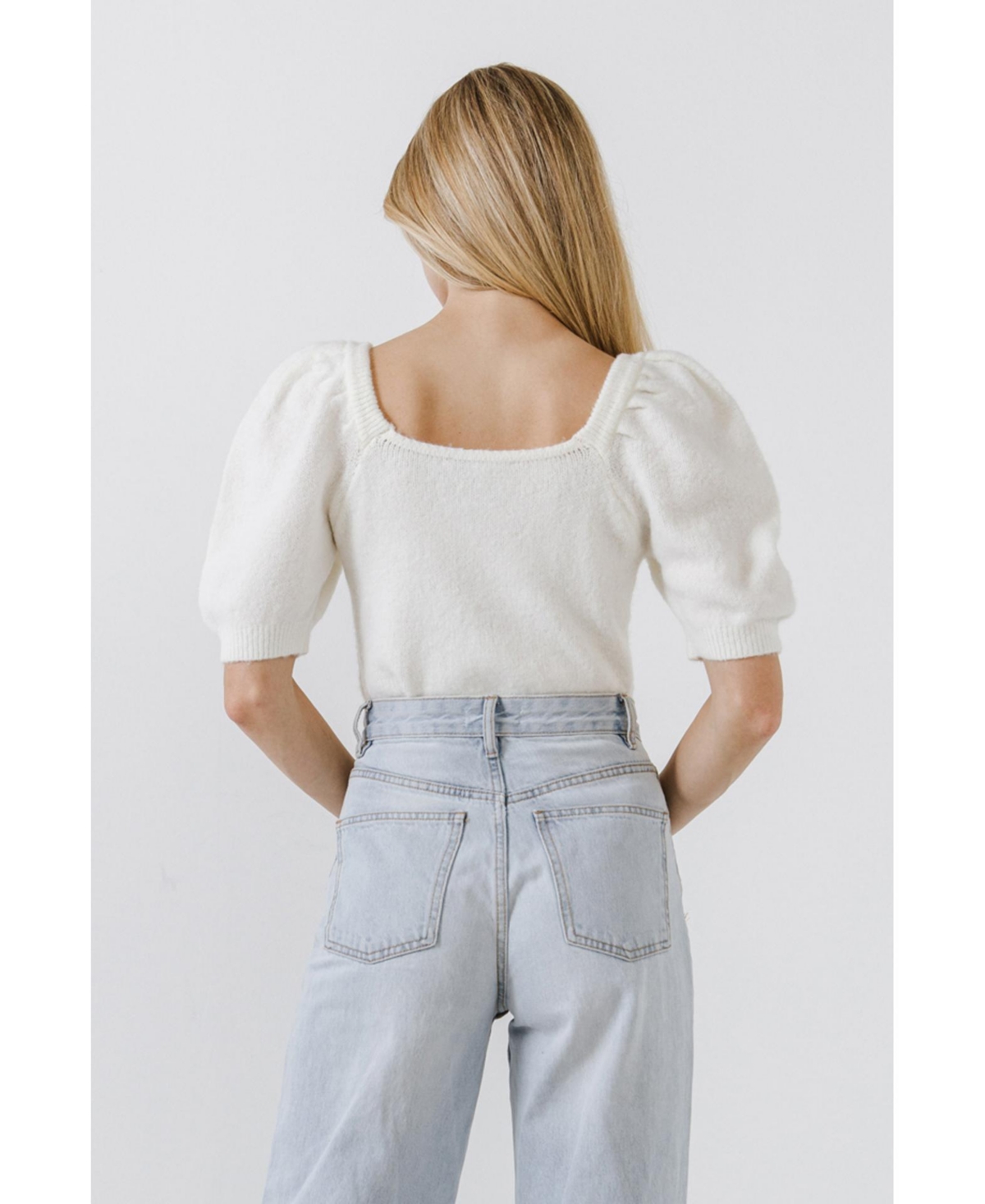English Factory Women's Short Puff Sleeve Sweater