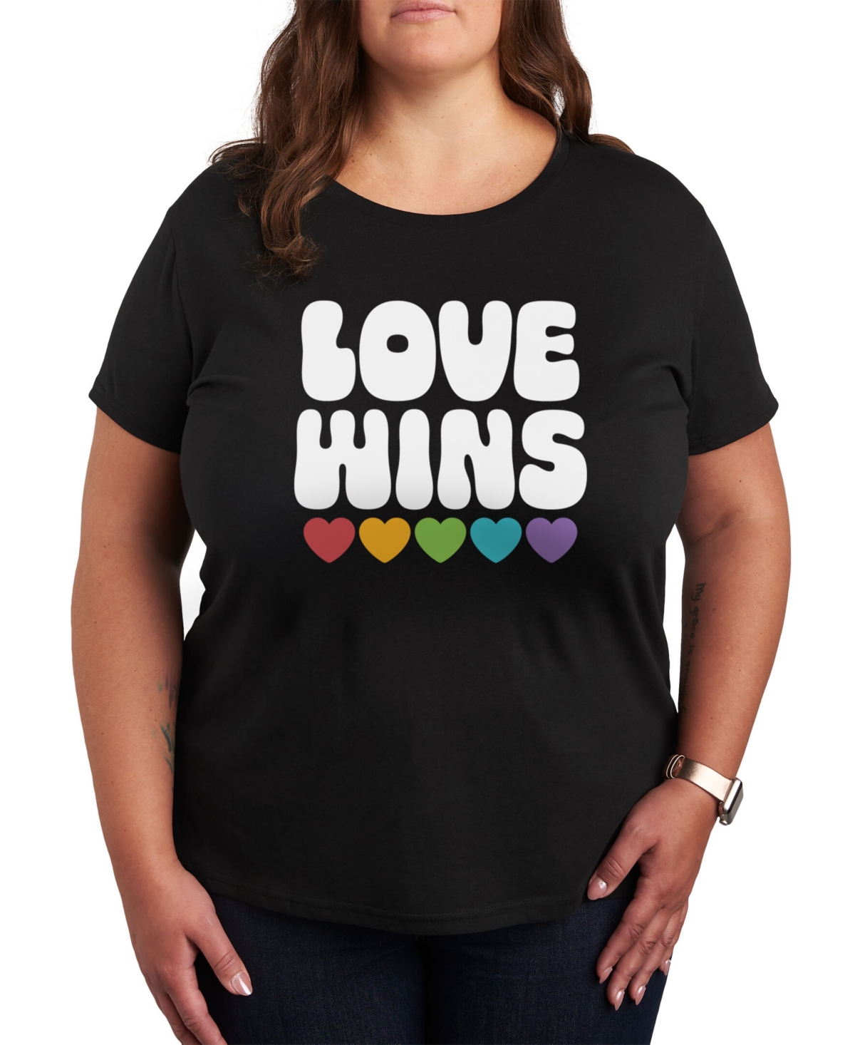 Air Waves Trendy Plus Size Love Wins Graphic T-shirt In Black