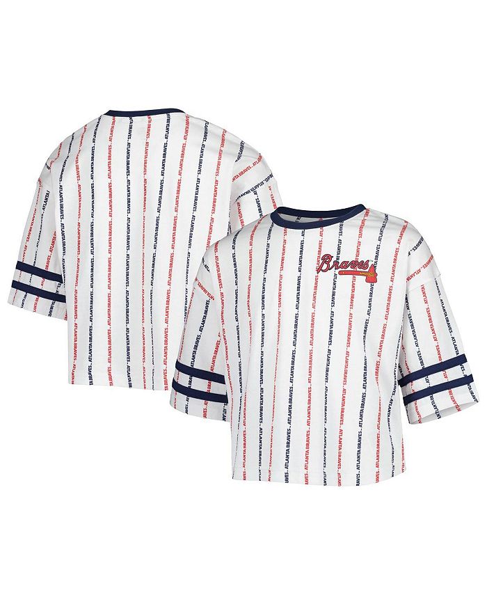 Outerstuff Girls Youth White Atlanta Braves Ball Striped T-Shirt Size: Medium