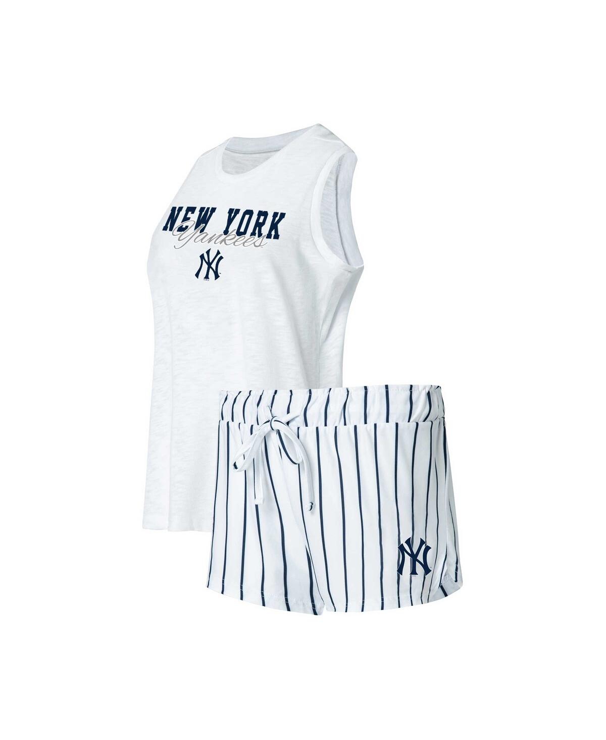 Concepts Sport Women's  White New York Yankees Reel Pinstripe Tank Top And Shorts Sleep Set