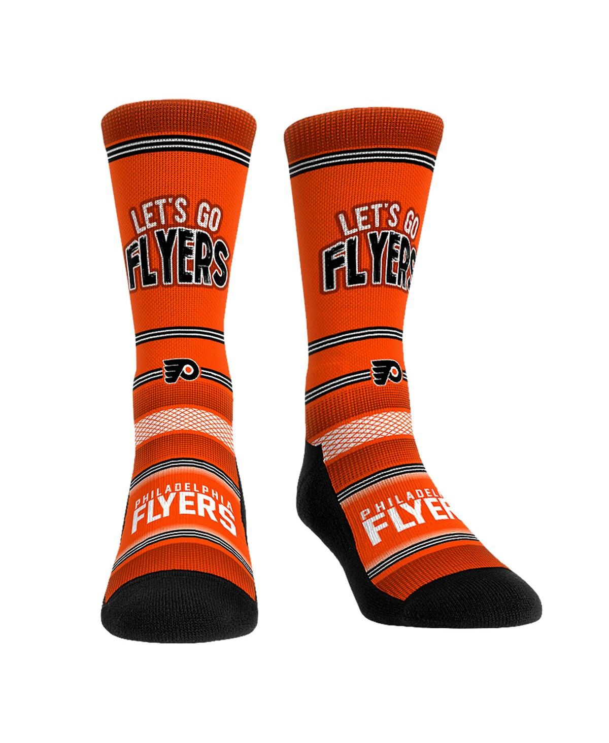 Rock 'em Men's And Women's  Socks Philadelphia Flyers Team Slogan Crew Socks In Orange