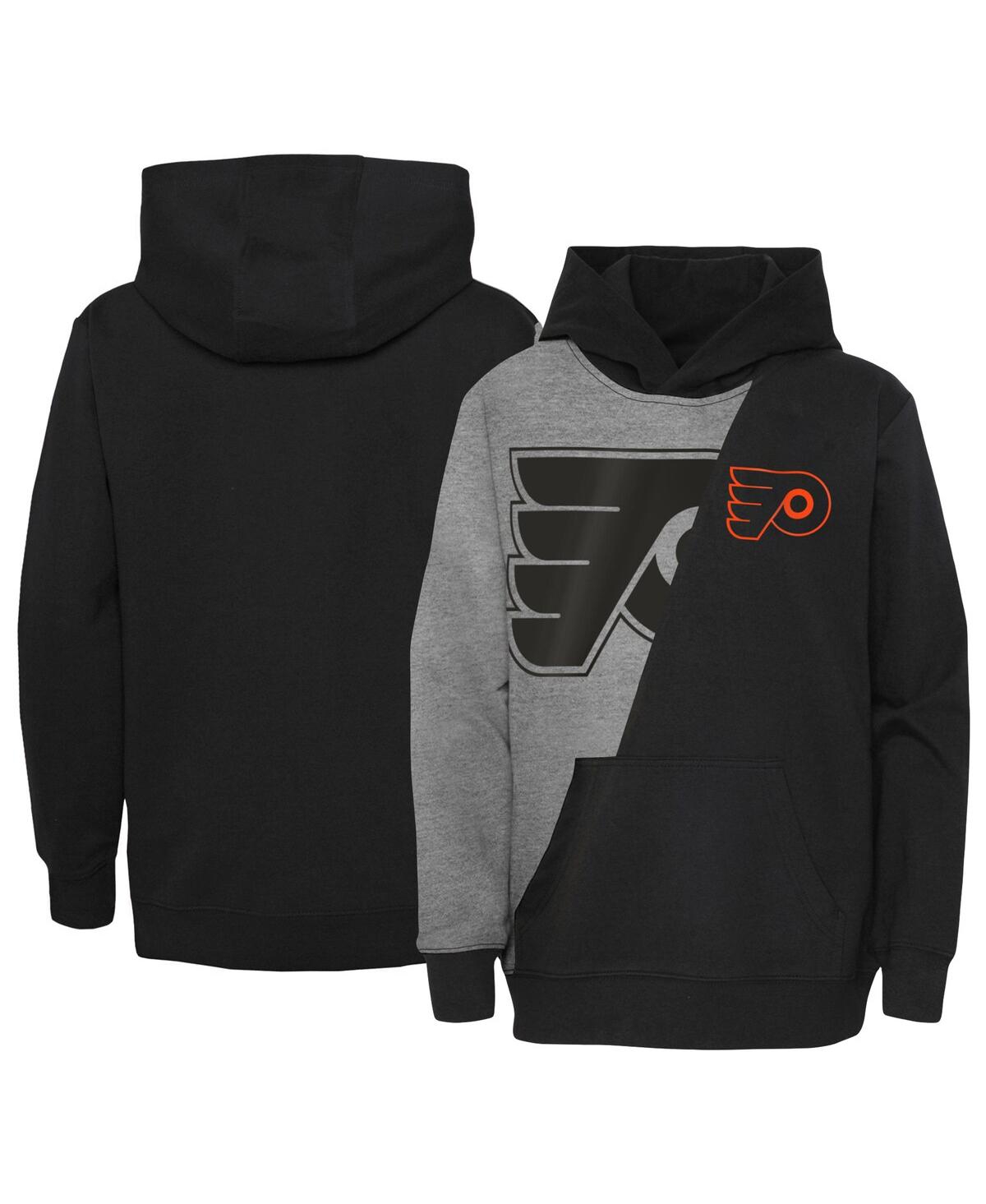 OUTERSTUFF BIG BOYS AND GIRLS HEATHER GRAY, BLACK PHILADELPHIA FLYERS UNRIVALED PULLOVER HOODIE