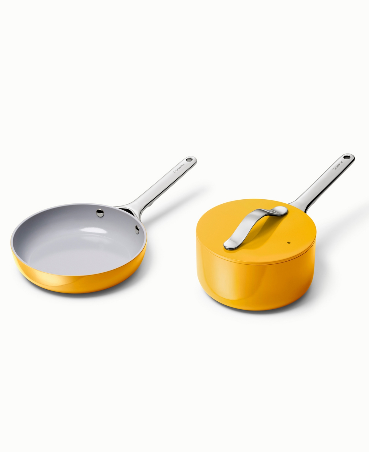 Caraway Non-stick Ceramic Mini Fry Pan And Sauce Pan Duo In Marigold