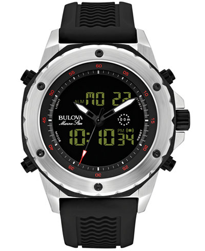 Bulova Men's Analog-Digital Chronograph Marine Star Black Silicone Strap Watch 50mm 98C119