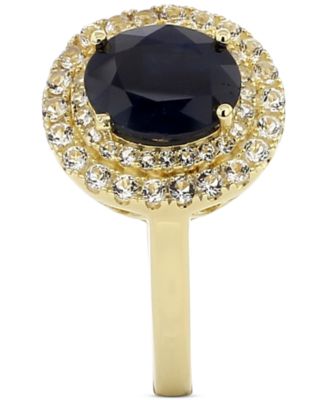 Sapphire (2 ct. t.w.) & White Topaz (1/2 ct. t.w.) Halo Ring in Gold-Plated Sterling Silver (Also in Ruby & Emerald)
