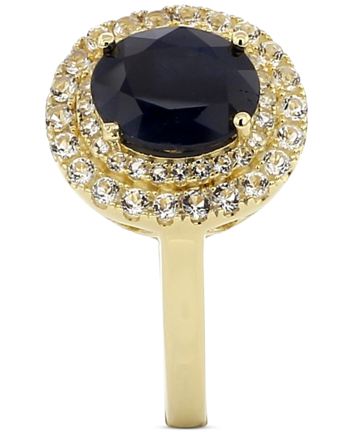 (2 ct. t.w.) & White Topaz (1/2 ct. t.w.) Halo Ring in Gold-Plated Sterling Silver (Also in Ruby & Emerald) - Sapphire