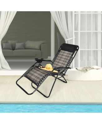 Patio Rattan Zero Gravity Lounge Chair Folding Recliner