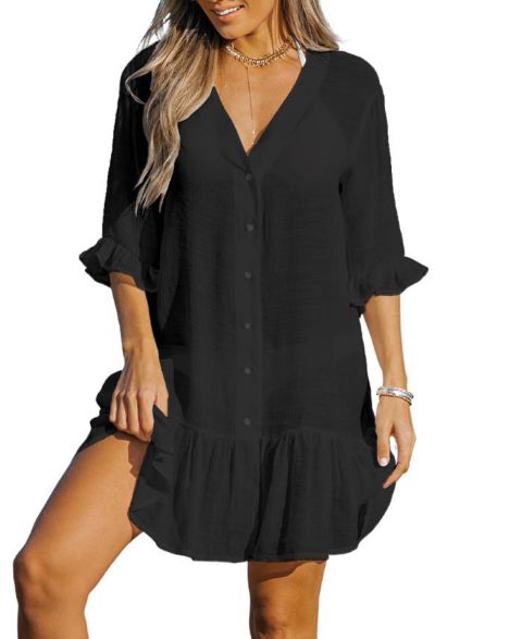 Женское платье Cupshe Ruffled Swim Cover-Up, цвет: Чёрный