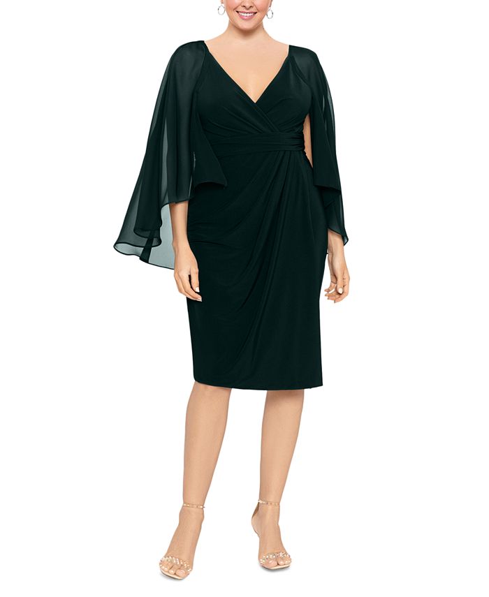 Betsy & adam plus size chiffon 2025 capelet sheath dress