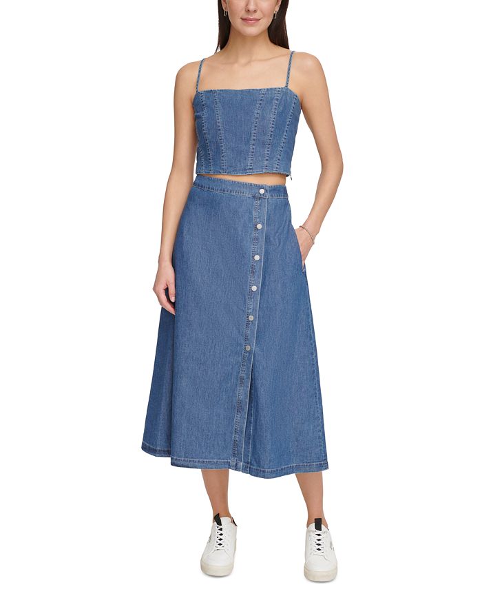 DKNY Jeans Women's Cotton Snap-Front Denim Skirt - Macy's