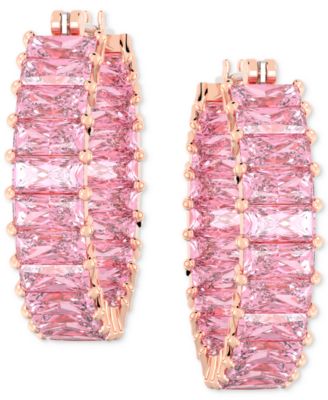 Маленькие серьги-кольца из розового багета с кубическим цирконием Swarovski, покрытые розовым золотом 14 карат, 0,87