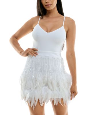 B Darlin Juniors' Feather & Sequinned-Fringed Bodycon Dress - Macy's